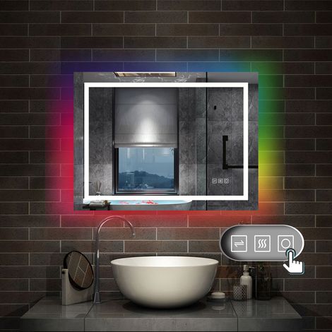 Badspiegel mit LED Beleuchtung Wandspiegel Lichtspiegel dimmbar Beschlagfrei RGB 70x50cm (1/3)