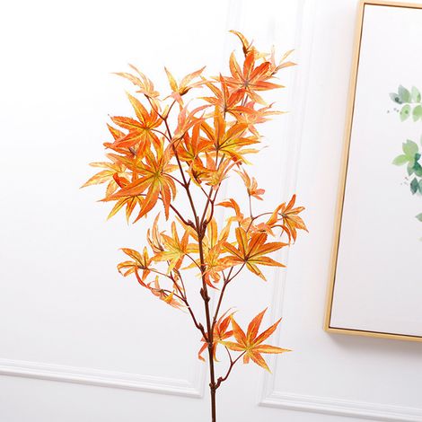 Branche artificielle de feuilles d'érable 83cm avec 8 branches et 34 feuilles en tissu/plastique pour décoration maison orange (1/5)
