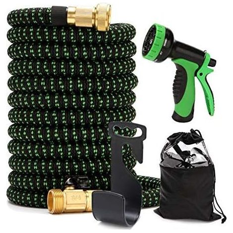 Dehnbarer, flexibler und knickfester Gartenschlauch mit Messinganschluss und doppeltem Latexkern zum Bewässern von Pflanzen, Autowaschen und Reinigen von Balkonen. (1/4)