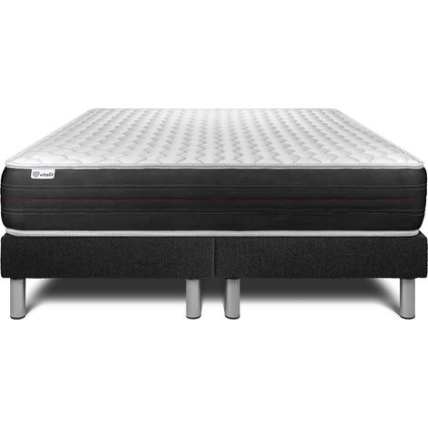 Base tapizada negro + Colchón con muelles ensacados 2x80x200
