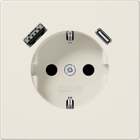 Jung Enchufe SCHUKO®, 16 A 250 V , con cargador USB, 1 x tipo A + 1 x tipo C, SAFETY+, serie LS, blanco LS 1520-15 CA