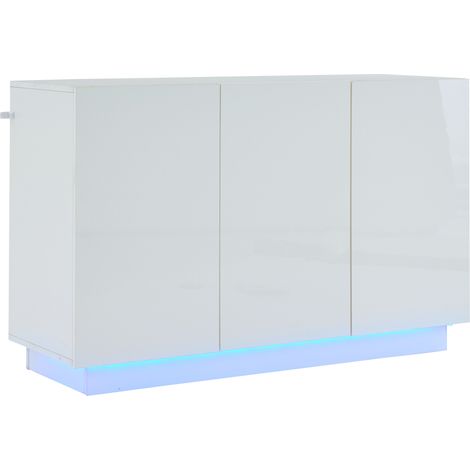 Credenza alta lucida bianca con LED, 120 x 40 x 75 cm, in pannello truciolare, MODENUIT (1/5)
