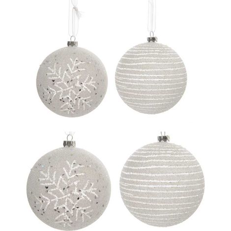 OFFERTA 4 PALLINE DI NATALE GHIACCIO DECORATE 8 CM