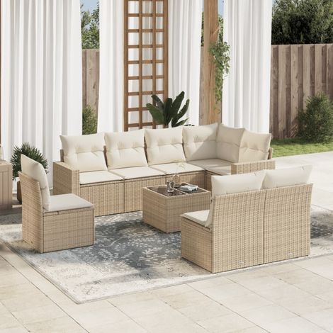 Salon de jardin avec coussins 9 pcs beige résine tressée vidaXL (1/4)