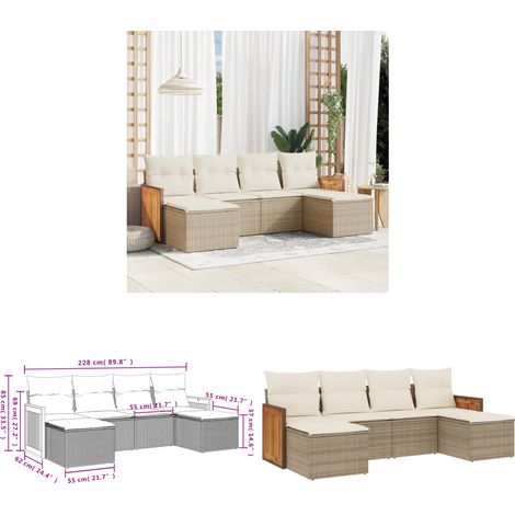 6-tlg. Garten-Sofagarnitur mit Kissen Beige Poly Rattan - Gartensofas - Outdoor Möbel - Gartenmöbelset - Rattan Gartenmöbel - Lounge Set - Home & Living (1/3)