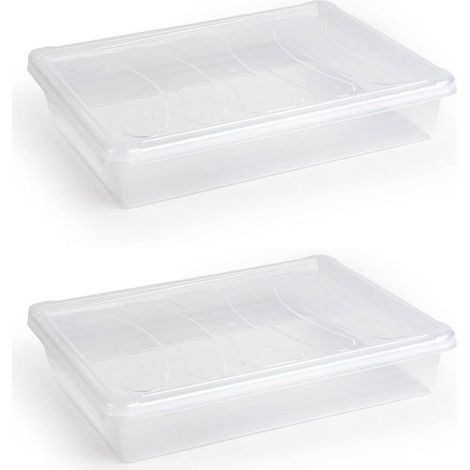 Lot de 2 Plateaux avec couvercle, Plastique transparent, Usage alimentaire, 6,5x35x27 cm, Cuisine restaurant (1/4)