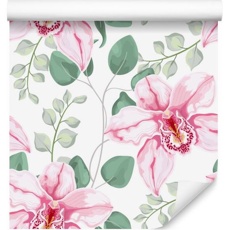 Precioso papel pintado de orquídeas para salón y dormitorio, 50x1000 cm. (1/5)
