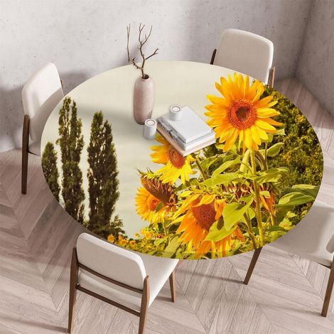 Nappe ronde avec élastique, lavable, motif tournesol, 80cm