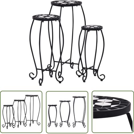 The Living Store Tables mosaïque 3 pcs noir et blanc Céramique - Table De Jardin - Table D'appoint Extérieur - Table Mosaïque - Décoration Jardin - Mobilier De Terrasse (1/5)