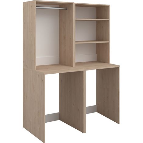 Vente-Unique – Meuble machine à laver avec penderie et étagères – Naturel clair – H184 x L128 cm – Panneau de particule mélaminé