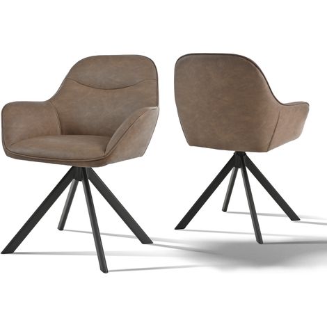 Goeurvant Chaise pivotante à 360° avec assise moelleuse, dossier courbé et accoudoirs ergonomiques, confort élégant pour toutes les pièces - Lot de 2 - Marron foncé