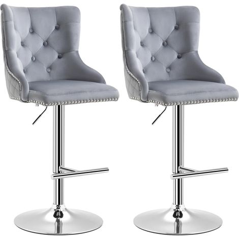 Lot de 2 tabourets de bar fauteuils pivotants avec repose-pieds, tabourets réglables en hauteur aspect velours pour bar de bar, cuisine, Gris clair, 46 x 55 x 102-123 cm (1/5)