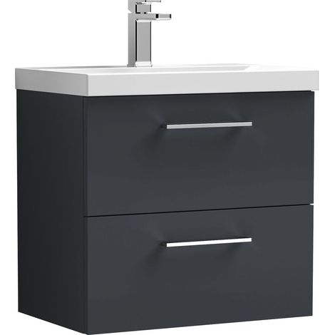 Balterley  Contemporary Bathroom 2 Soft Close Drawer & Thin-Edge Wall Hung Vanity Unit Basin, Dark Grey, 600mm