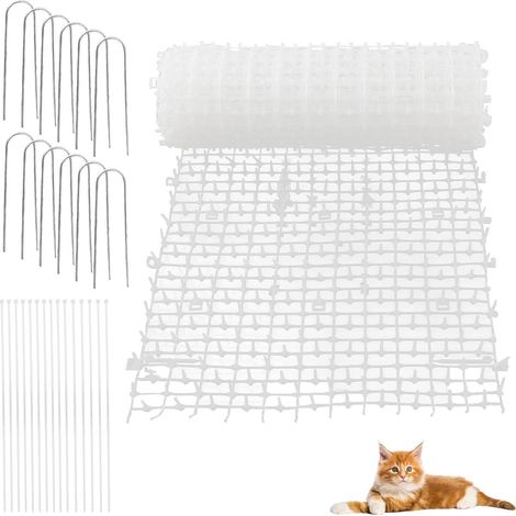 Grillage anti-chat, 30 x 400 cm, blanc Piques en plastique PP de 2,5 cm pour chiens et animaux sauvages, parterre, pelouse, balcon, réutilisable (1/5)