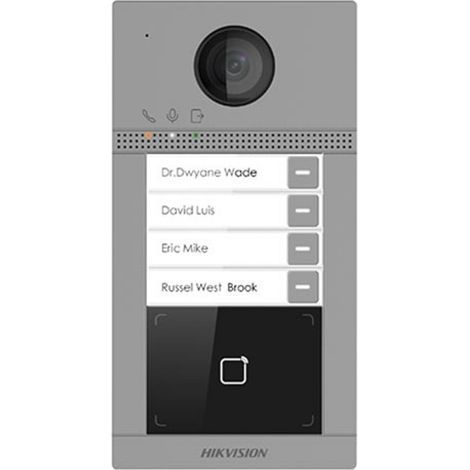 Hikvision DS-KV8413-WME1(B) Pulsantiera Postazione esterna 4 pulsanti videocitofono WiFi / IP con telecamere HD 2.0mpx e lettore di prossimità mifare card standard PoE/12V DC IP65 IK08 (1/3)