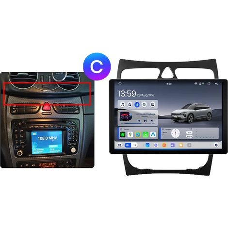 Radio para coche, soporte multimedia, integración de smartphone, compatible con Mercedes Benz Clase C, Clase CLK, Clase S, W203, W209, A209 (2000-2005), X7 Plus 11.5" (4GB+64GB) - C (1/2)