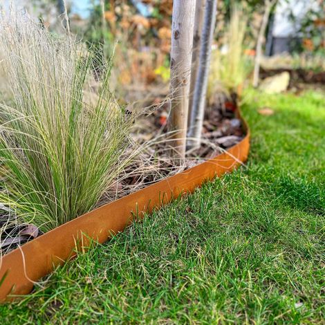 Bordure de Jardin en Acier Corten 5 m - Bordure de Pelouse en Métal, Hauteur 14 cm - Montage Facile - Bordure de Gazon en Rouille, 1 Paire de Gants Incluse