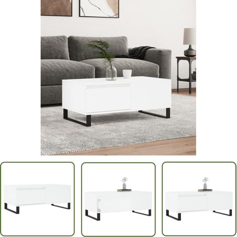 The Living Store Table basse Blanc 90x50x36,5 cm Bois d'ingénierie - Table Basse Blanche - Meuble Salon - Table D'appoint - Table Design - Table Contemporaine (1/5)