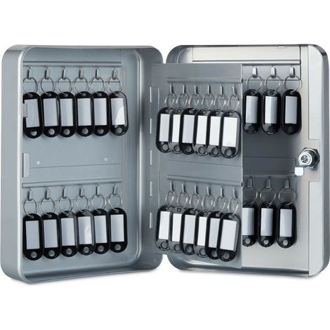 Schlüsseltresor, Wandschlüsselschrank, Metall, 48 Haken, Garagensicherheit, 25 x 18 x 7,5 cm, Grau (1/4)