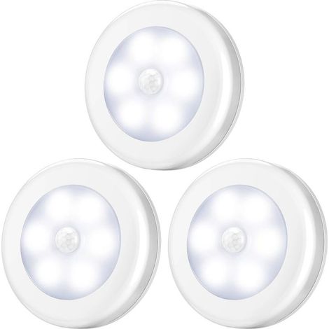 Lampe Détecteur de Mouvement, LED Detecteur Mouvement, Lampe de Placard, Alimenté par Batterie (Non Inclus), pour Penderie/Étagère/Entrée/Garage/Cuisine/Passage, 3 Pack (Blanc) (1/5)