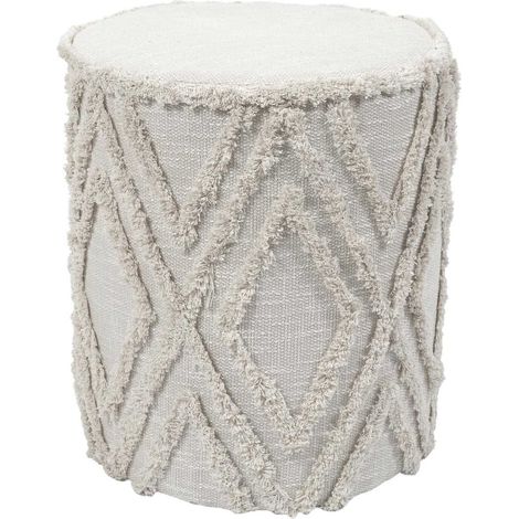 RAMIA - Pouf tissu relief ton sur ton style bohème beige (1/2)