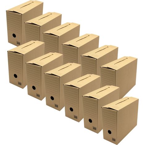 Lot de 12 boîtes d'archives en carton ondulé – Dimensions 33,5 x 12 x 24 cm – Rangement horizontal ou vertical – Identification rapide – Pack And Move (1/3)