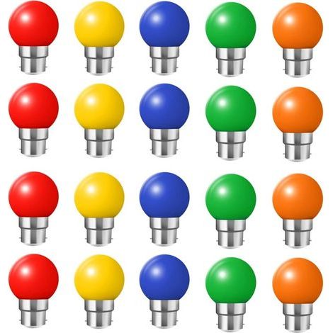 Lot de 20 ampoules led couleur b22 ampoules baïonnette 2w Rouge, Jaune, Orange (1/5)