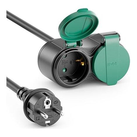 Outdoor Electric Extension Cable Rubber Power Cable - Plug with Protective Contact to Sockets - Black (1/5)