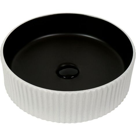 Vasque à poser ronde -40 cm - Gris et blanc effet pierre -KALEO (1/4)