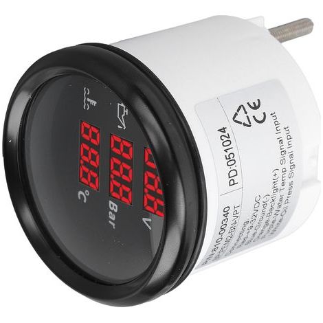 Jauge de température de l'eau de pression d'huile de tension de 52mm rétro-éclairage rouge voltmètre numérique étanche pour bateau yacht RV 9 à 32VDC lunette à cadran noir (1/5)