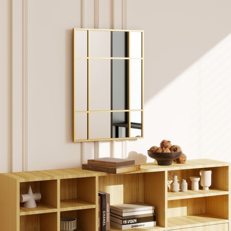 Espejo Rectangular de Pared Espejo de Ventana 70x50cm con Marco de Metal Espejo Decorativo para Salón Dormitorio Dorado (1/5)