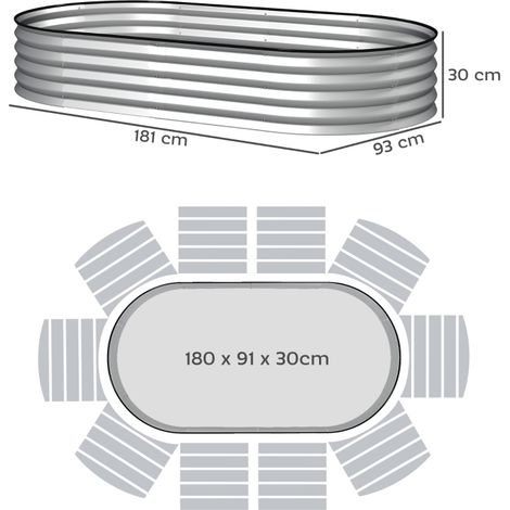 Jardinière surélevée acier bordure caoutchouc 181x93x30cm argent (1/5)