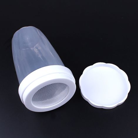 Bouteille tamis à farine en plastique, passoire à sucre glace manuelle, boîte à poudre avec maille fine (1/5)