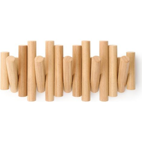 Solid wood coat rack, 37.5 x 16 cm, 5 hooks, bedroom bag hook, wall-mounted coat hook for entryway