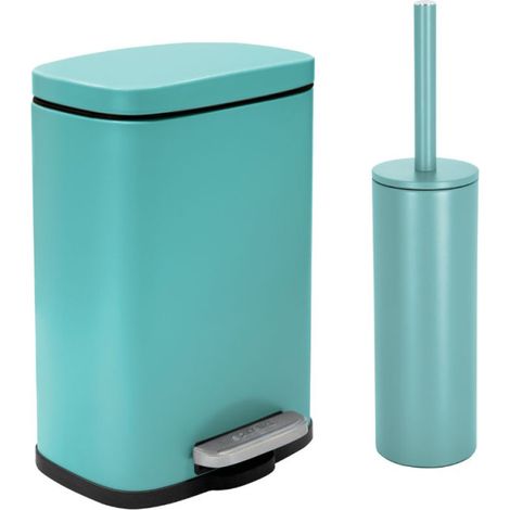Set Poubelle à pédale 5L & Brosse Wc AKIRA Turquoise mat Spirella (1/3)