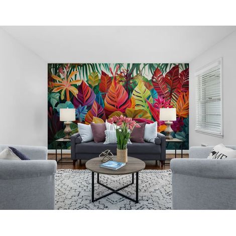 Papier Peint Tropical - Feuilles Exotiques Colorées - 150 x 250 cm (1/2)