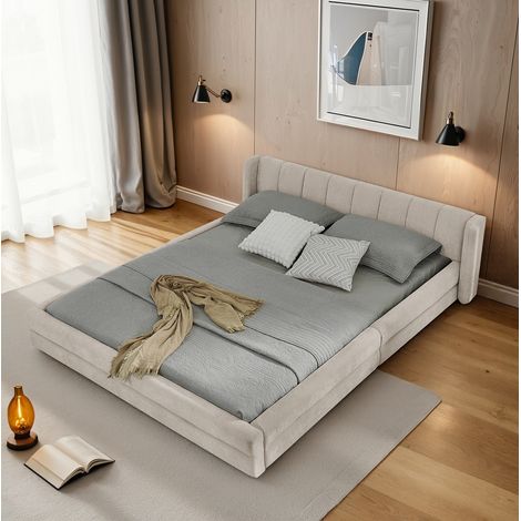 letto matrimoniale 160x200 beige testiera ergonomica HAVRYA (1/5)