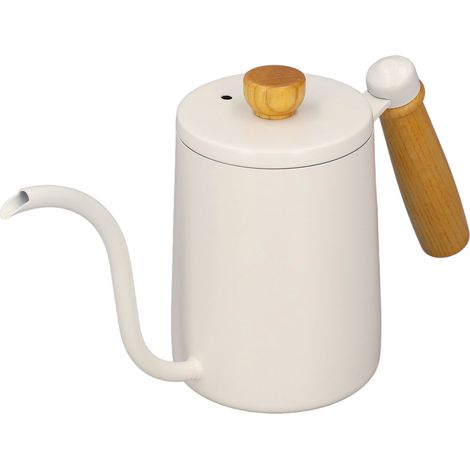 600 ml (20 oz) Instant-Kaffeekessel mit Schwanenhalsausguss, Kaffeemaschine und Teekanne mit Holzgriff, Weiß (1/5)