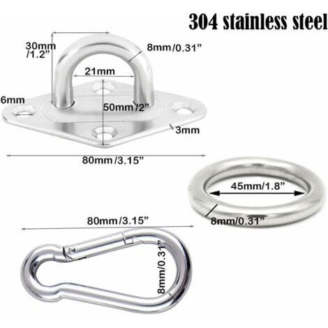 Edelstahlhaken für Markisen, 8-mm-Haken, Hängematten-Aufhängeset, 20-teilig, Bruttogewicht 0,62 kg (1/4)