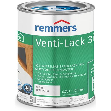 Remmers Venti-Lack 3in1 weiß (RAL 9016), 0,75 Liter, Alkydhardzlack für Holz innen und außen, 3 Beschichtungen in einem Produkt, hohe Deckkraft (1/5)