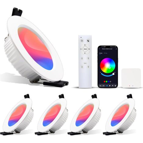 Spot LED encastrable Set de 4 avec télécommande Dimmable RGBW 7W AC85-265 APP,Contrôleur IR Plafonnier encastrable Economie d'énergie Sécurité Plafonnier pour cuisine, couloir, chambre, salon