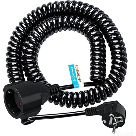 extension cable, protective contact, coiled cable extendable up to 15 m maximum, extension, coiled cable 3 x 1.0 mm² with plug and coupling black (1/5)