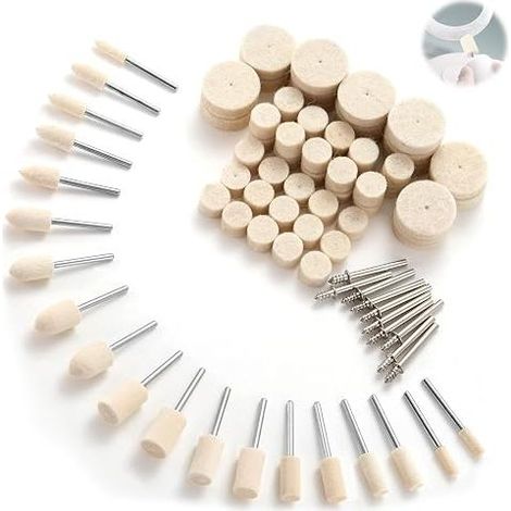 Polishing Pads for - Accessories (1/8" Shank) - Includes Wool Felt and Plastic - Suitable for Metal, Glass, Wood, Stainless Steel for (1/5)