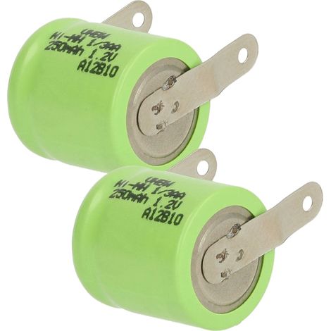 vhbw 2x Batteries remplacement pour 1/3AA pour modéle RC (250mAh, 1,2V, NiMH, vert, avec cosse à souder (U))
