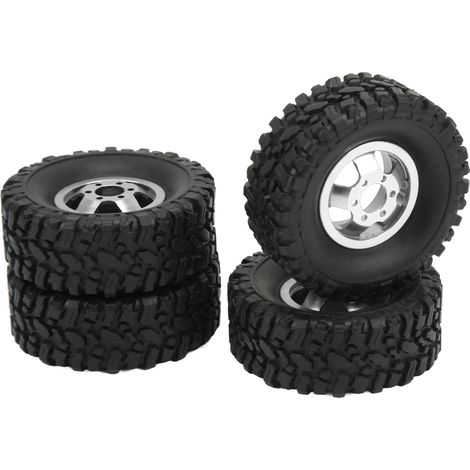 Moyeu de roue en alliage d'aluminium avec pneu en caoutchouc pour voiture RC 4x4 WPL C14 C24 B14 B24 B16 B36 1/16 (pièce de rechange argentée) (1/5)