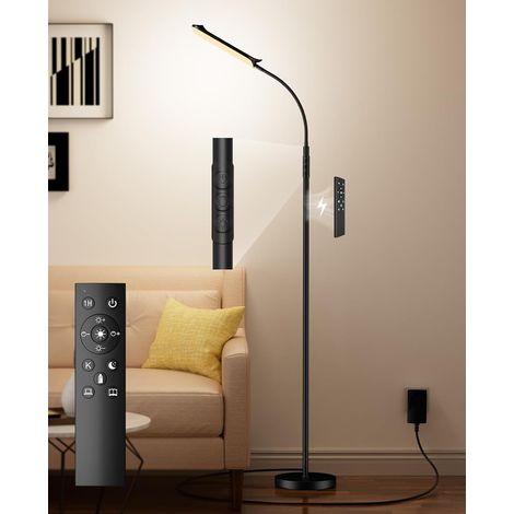 Lampadaire sur Pied Salon: 18W 4 Températures de Couleur et 4 Luminosités avec Télécommande - 1H Minuterie - Lampadaire Flexible à Col de Cygne pour Bureau Chambre (Noir) (1/5)
