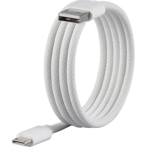 Câble USB 2.0 haute vitesse – 1 m, blanc, avec connecteurs USB-C mâle et USB-A mâle, gainage tissé résistant et enroulement magnétique intégré – Compatible avec smartphones, tablettes et ordinateurs