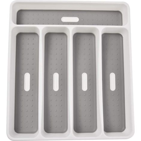 5 Compartment Cutlery Tray Non-Slip Plastic Cutlery Organizer BPA Free Drawer Tray for Kitchen Drawers, 32.3 x 28.5 x 4.8 cm (1/5)