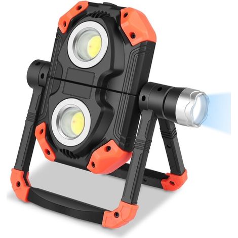 Projecteur LED Rechargeable Extérieur Lampe de Travail Portative et Flexible Rotation à 360° avec Batterie Rechargeable Équipé avec 5 Modes Lanterne pour Camping, Chantier, Garage, Atelier [Classe éne (1/4)