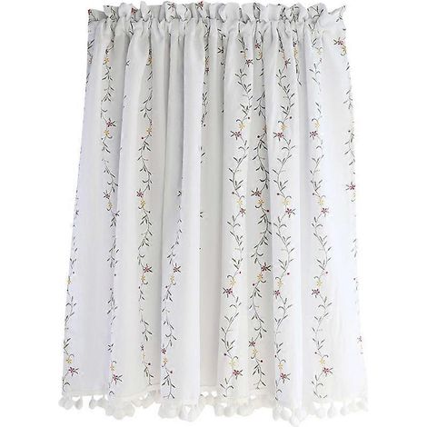 Rideau court en coton blanc pour la décoration de la cuisine, 140 x 60 cm, occultant, 1 pièce (1/3)